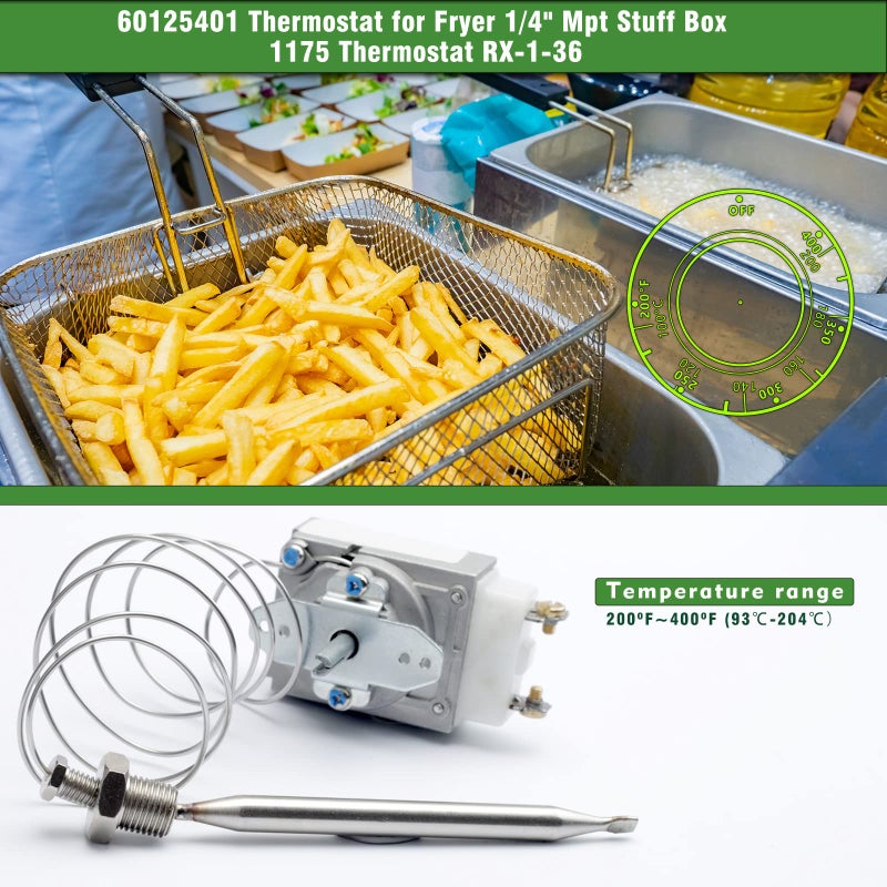 Mhrxusd RX-1-36 Thermostat for Fryer 1/4"" Mpt Stuff Box  60125401 Thermostat for Deep Fryer Compatible with Pitco 60125401 fit for Royal Range 3113  Fryer Thermostat 200-400F - Image 4